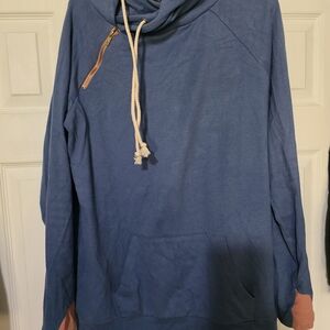 AMPERSAND AVE Blue Hoodie with Pink Details
